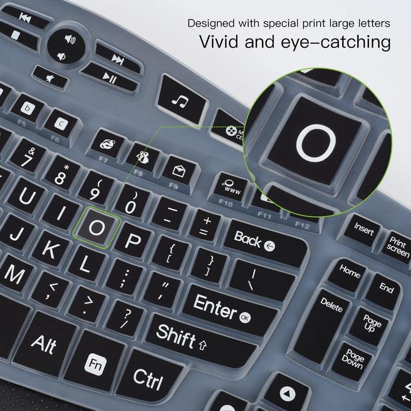 imComor Keyboard Cover for Logitech K350 MK550 MK570 Keyboard Cover Skin for Logitech K350 MK550 MK570 Wireless Wave Keyboards Covers Skin Protector Accessories, Black-Large Print - Image 3